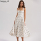 CB清新优雅奶油色雏菊印花挂脖式 House 中长连衣裙Claudia