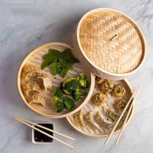 Lid Bamboo with Basket Dumpling Steamer