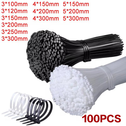 100PCS black 5X200 Self-locking plastic nylon tie cable tie