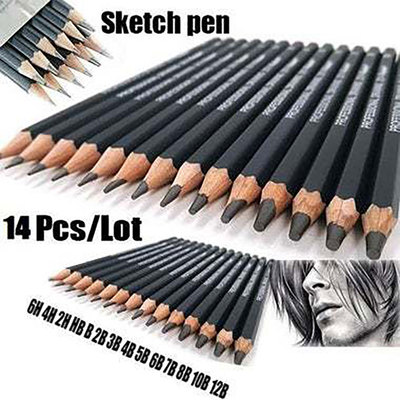 14Pcs/Set Professional Sketch Pencil Set HB 2B Graphite Art