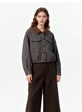 《鹦鹉梨严选》LOLO MIRIAM翻领拼色短外套复古小香风203128A003