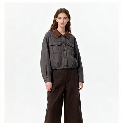 《鹦鹉梨严选》LOLO MIRIAM翻领拼色短外套复古小香风203128A003