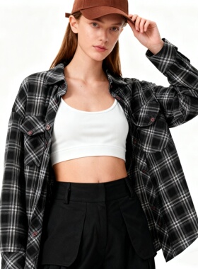 LOLO MIRIAM | 25秋 宽松衬衫外套长袖欧美风格纹衬衣313W8C001