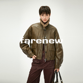 Farenew26春设计师款 PU皮夹克翻领外套工装 风口袋夹克31827048