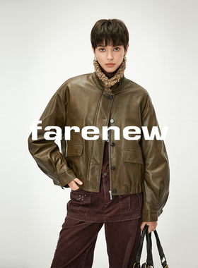 Farenew26春设计师款PU皮夹克翻领外套工装风口袋夹克31827048