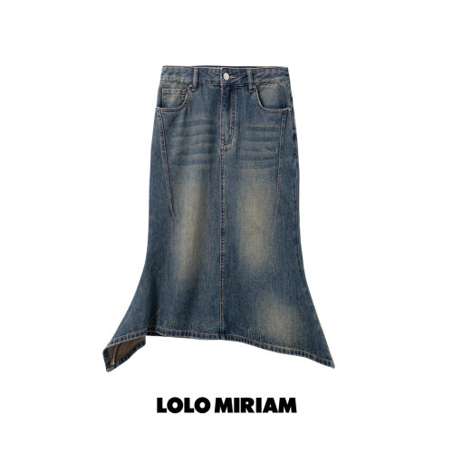 LOLO MIRIAM26秋鱼尾牛仔莱赛尔半身裙不规则复古213220Z003