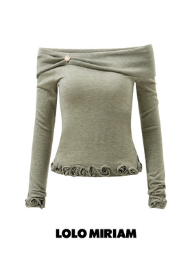 LOLO MIRIAM26春一字肩针织衫立体花朵露肩上衣213220B009