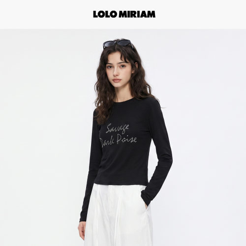 LOLOMIRIAM烫钻字母长袖T恤女