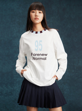 Farenew26春长袖T恤女撞色领口百搭宽松31827Q1T1003