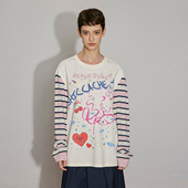 希凯驰25秋T恤女拼接童趣印花条纹袖 31627Q1T1002