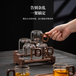 新款胡桃木杯架茶杯收纳架实木茶杯沥水架茶道茶杯配件杯架