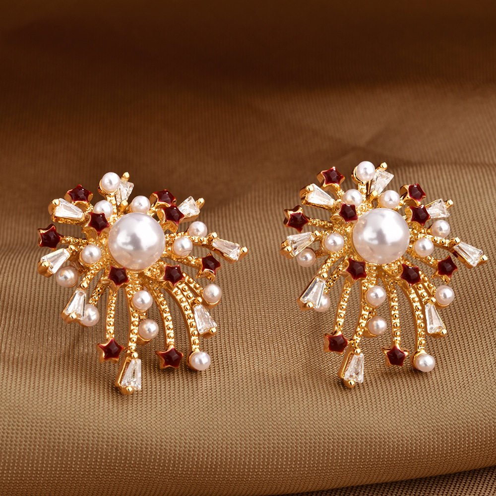 超仙真金电镀镶锆烟花珍珠耳钉时尚百搭精致耳环轻奢高级感耳饰女,珠宝/钻石/翡翠,黄金镶珍珠耳饰,淘宝优惠券,粉丝福利购,淘宝优惠卷