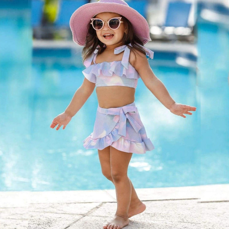 极速2022 Childhood style halter and flounces swimsuit
