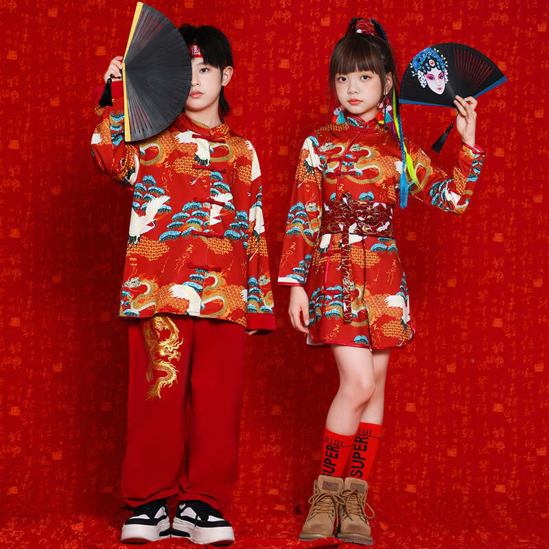 好货元旦儿童演出服新款汉服男童中国风套装女童旗袍小学生运动会