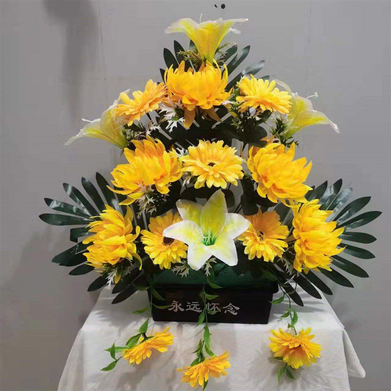 极速仿真清明节扫墓花祭祀用品假花篮大朵菊花百合花束搭悼念花盆
