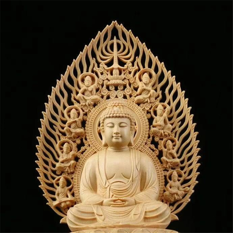 桧木木雕坐莲观音 释迦摩尼 地藏王佛像西方三圣居家供奉人物摆件