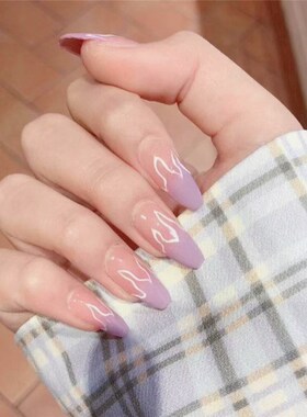 极速24pcs New Product Pink Purple Flame Fake Nails Flat tip