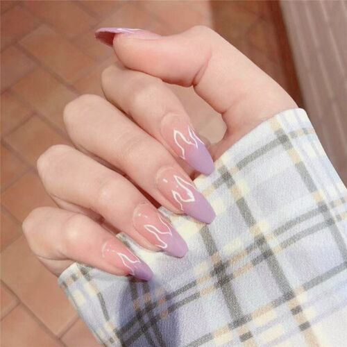 极速24pcs New Product Pink Purple Flame Fake Nails Flat tip