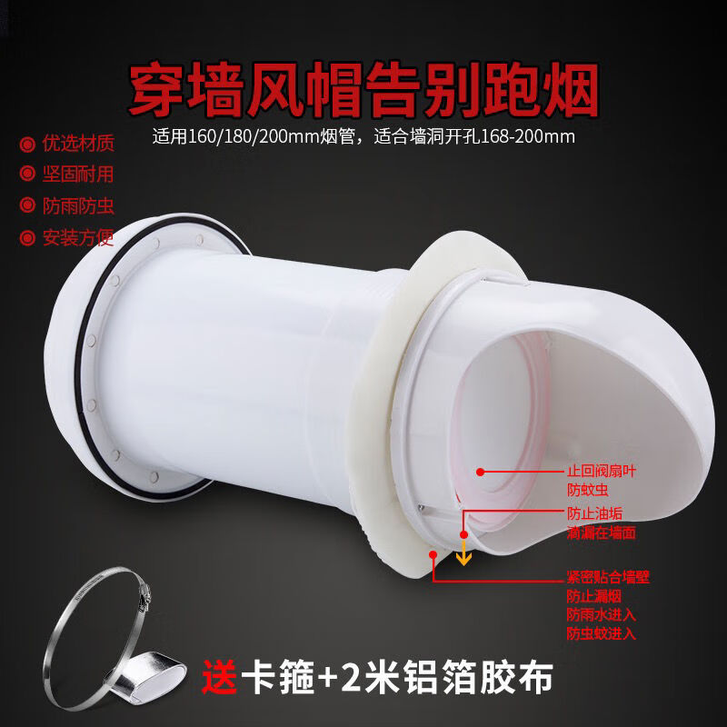 好货油烟机穿墙管止回阀外墙出风口室外穿墙防风帽防风罩排风管配