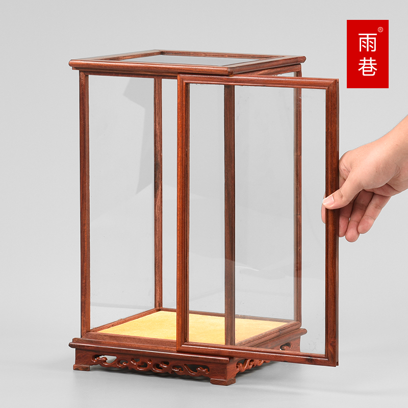 红木雕刻移门佛像玻璃罩花瓶酒玩古董摆件透明防尘罩工艺品展示盒