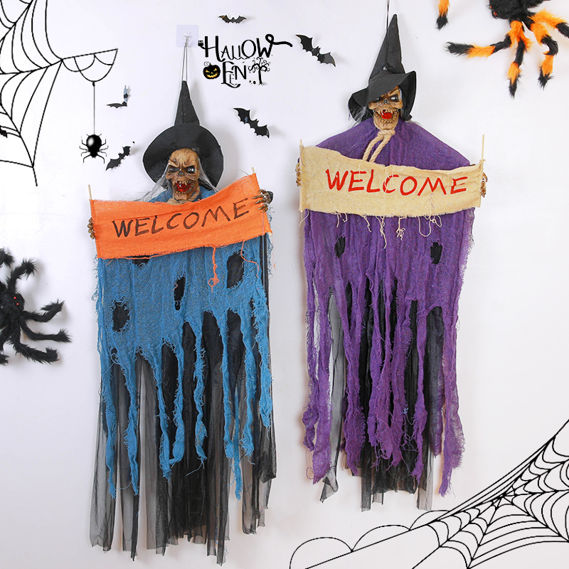 万圣节装饰Halloween 狂欢派对恐怖氛围布置红衣骷髅头吊鬼挂件