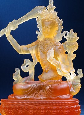 文殊菩萨佛像摆件藏密宗琉璃小佛像佛台供奉文殊师利普贤菩萨4寸