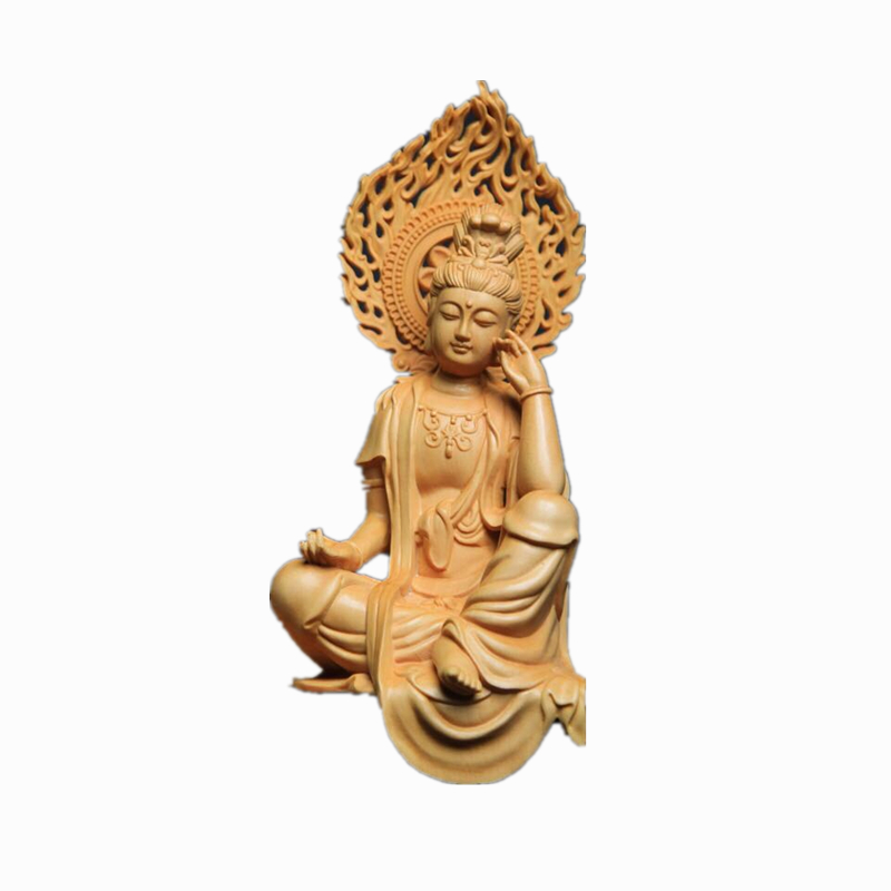 黄杨木雕手工精修自在观音 中式禅意客厅玄关摆件佛像工艺品礼品
