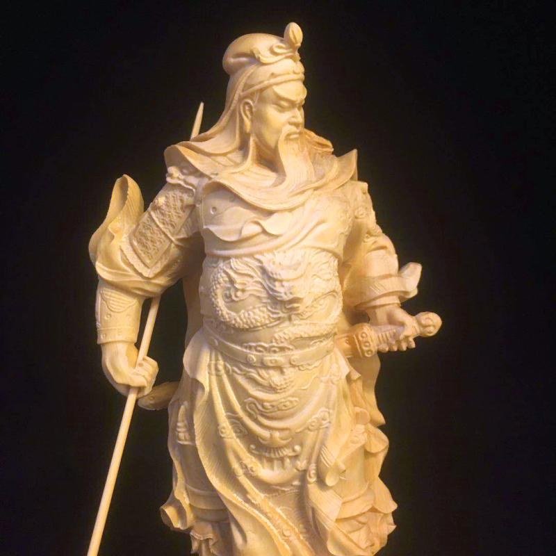 崖柏黄杨木雕关公摆件实木武财神客厅人物招财镇宅原木关羽像收藏