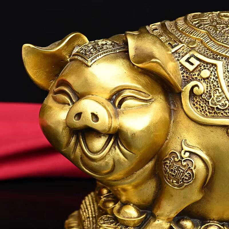 好货铜生肖猪存钱罐摆件纯铜富足旺财存钱猪金钱发财猪家居办公室