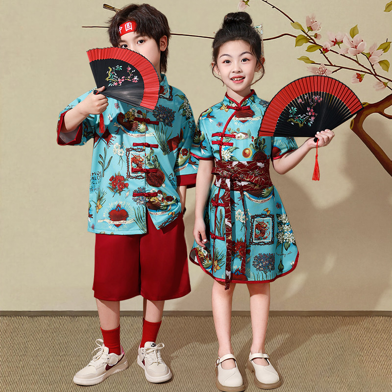 好货儿童汉服男童中国风演出服国潮女童旗袍走秀舞蹈服新中式套装
