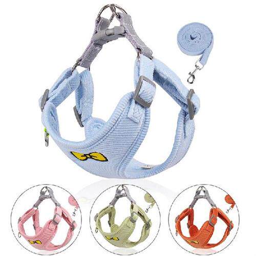 极速Adjustable Pet Dog Harness Leash Set Soft Corduroy Dog