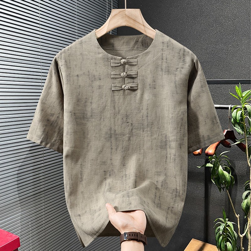 好货夏季中国风短袖t恤男加肥加大码新中式盘扣体恤胖子唐装半袖3