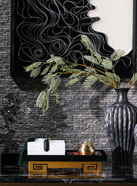 新中式陶瓷花瓶太湖石摆件展厅别墅酒店样板间艺术软装饰品铜香炉