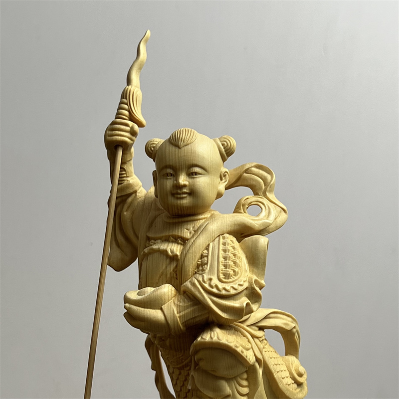 桧木雕刻妖王善财童子佛像哪吒三太子神像中坛元帅装饰红孩儿摆件