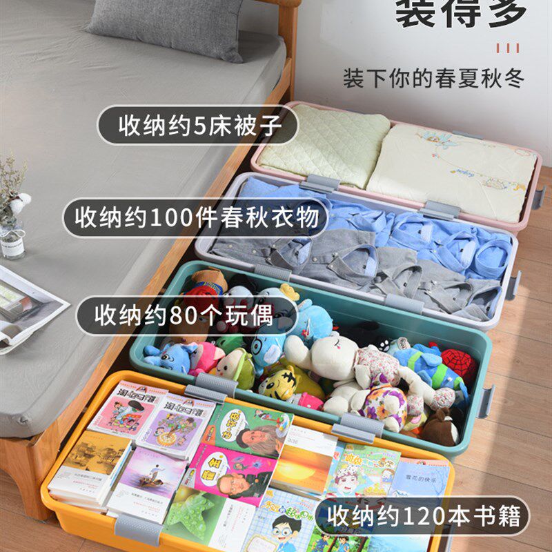 极速牀底收纳箱塑料带滑轮衣物被子牀底带轮储物整理箱鞋子牀下收