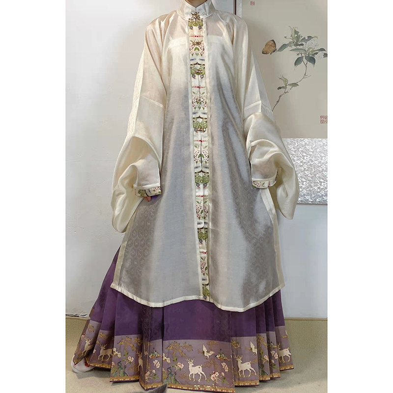 明缘轩汉服女 鹿鹤同春 明制4.5C米5对褶仿妆花纱 马面裙分码成品