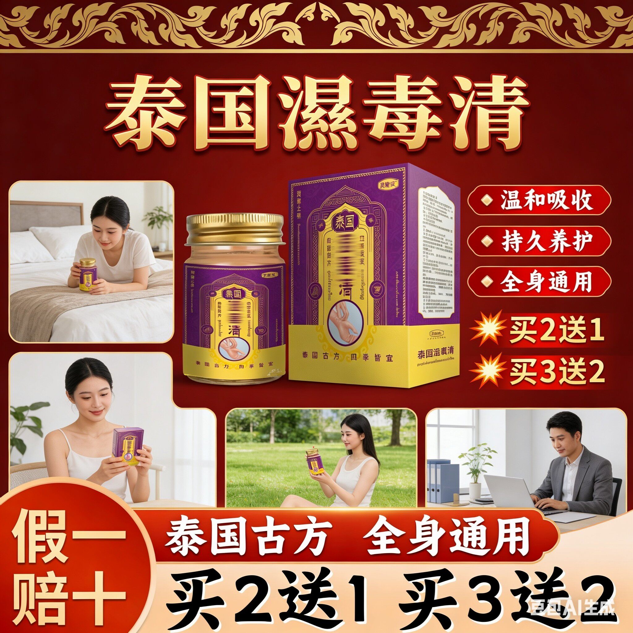 【官方正品】泰国湿清膏古方草本萃取温和养中老年全身55克大瓶