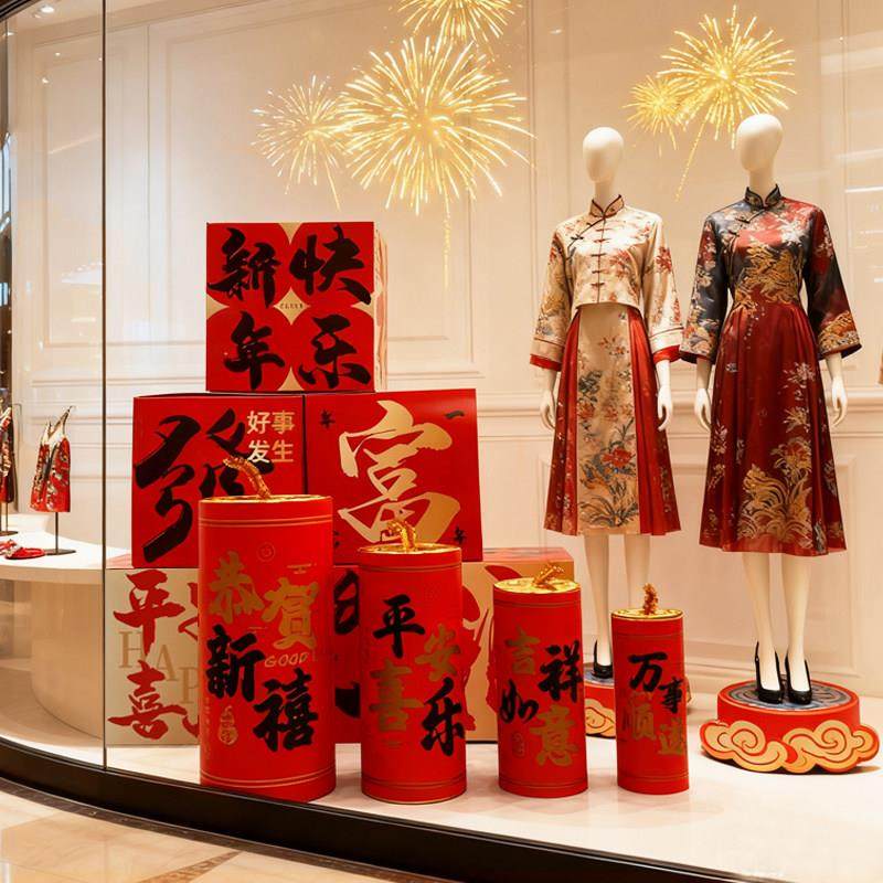 2026元旦新年坐炮装饰马年商场橱窗地堆盒过年春节美陈场景布置,节庆用品/礼品,装扮布置套餐,淘宝优惠券,粉丝福利购,淘宝优惠卷
