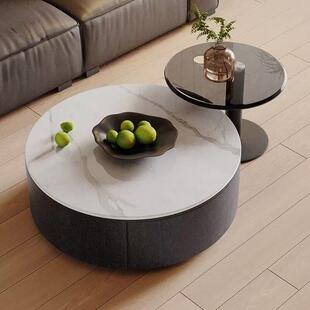 圆形岩板茶几客厅2024新款家用小户型茶几轻奢高级感钢化玻璃边几