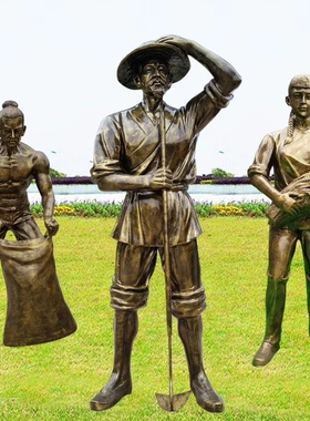 农耕民俗文化雕塑古代人物劳动丰收割水稻耕地牛拉犁模型景观摆件