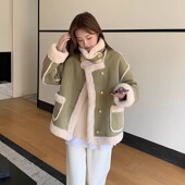 皮毛一体羊羔毛外套女冬季 加厚2025新年设计感拼接加厚机车服棉衣