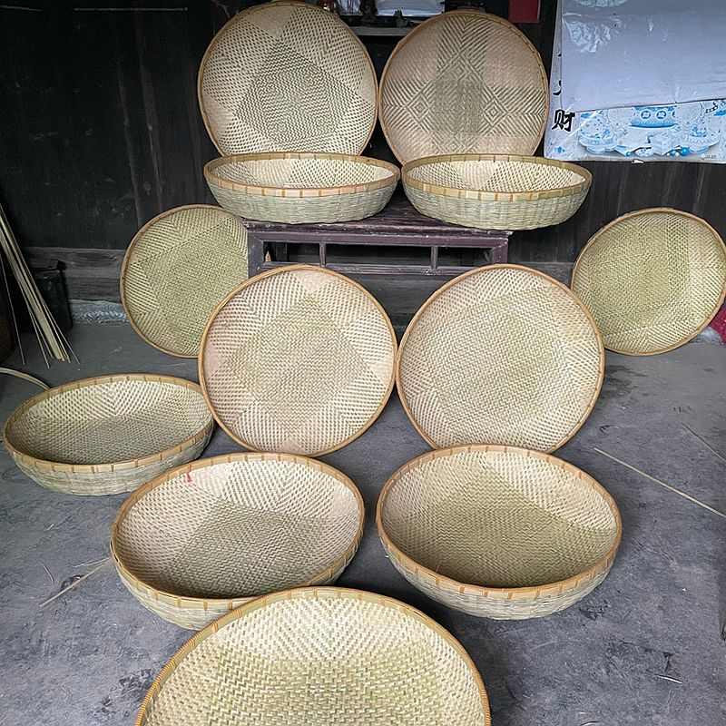 水丸药匾晾晒竹簸箕竹匾圆形筐家用无孔竹筛子托盘竹编竹制品定