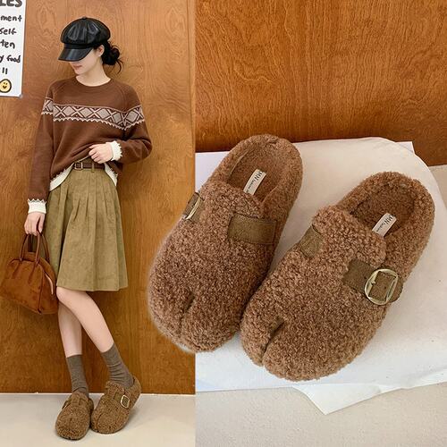 3.5cm【羔羔毛】厚底女包头半拖鞋加绒一脚蹬懒人鞋毛毛鞋棉拖7-6