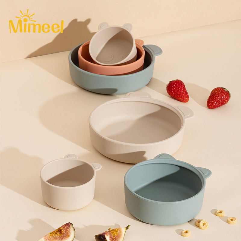 Mimeel婴儿矽胶餐具套组宝宝学吃饭副食品碗吸盘碗叉勺儿童训练餐