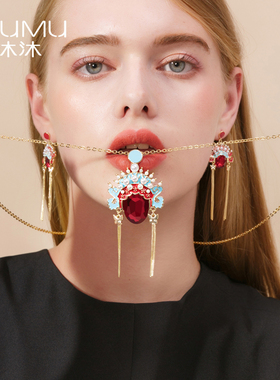 2021新款毛衣链长款百搭简约中国风民族秋冬项链女京剧脸谱刀马旦