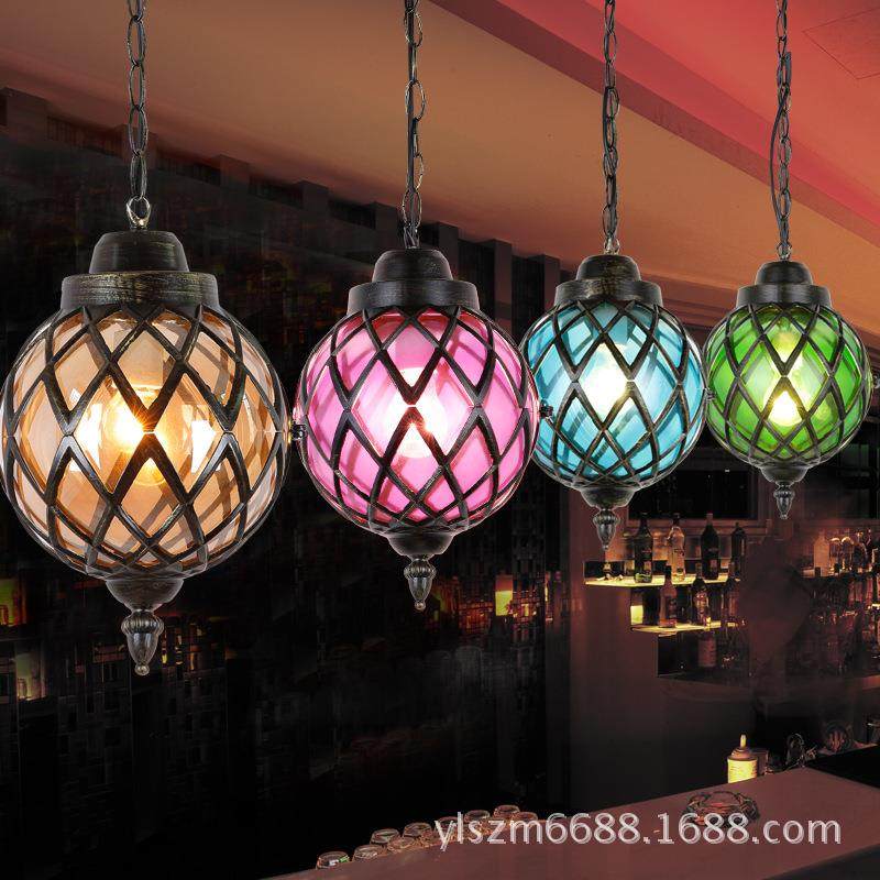 美式乡村复古铁艺单头彩色玻璃小吊灯漫咖啡网咖走廊过道吧台灯具,家装灯饰光源,智能吊灯,淘宝优惠券,粉丝福利购,淘宝优惠卷