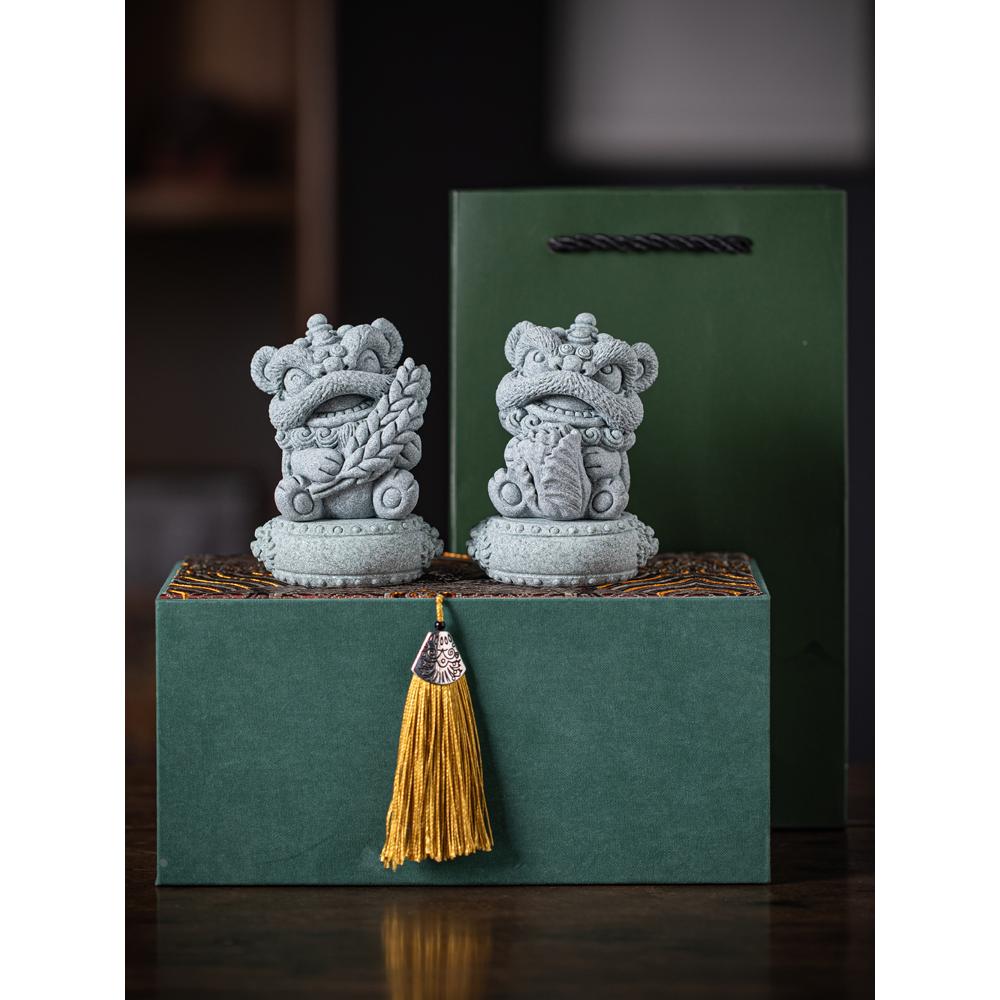 国潮舞狮好柿花生一对茶宠摆件醒狮百财大卖礼盒装办公室桌面装饰