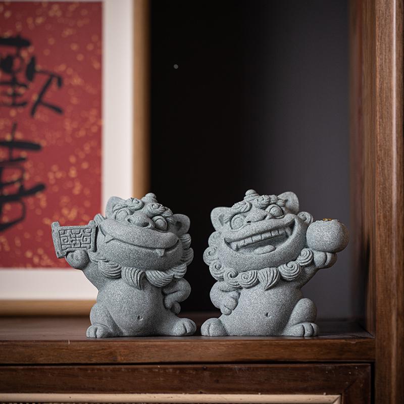 创意举柿无双香薰炉香插狮子摆件中式鼎力相助风狮爷茶宠摆件摆设