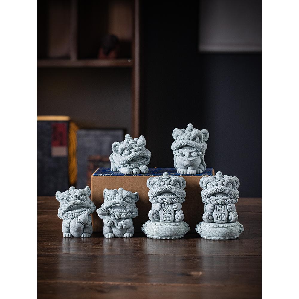 新中式舞狮招财进宝一对茶宠摆件鱼缸造景装饰店铺开业乔迁送礼品