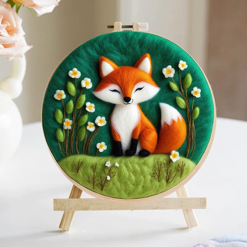 可爱狐狸羊毛毡羊毛毡手工diy材料包制作生日礼物摆件装饰画 画挂